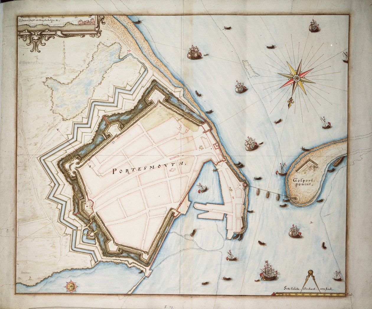 Chart of Portsmouth, c.1668 by Daniel Favreau de la Fabvolliere