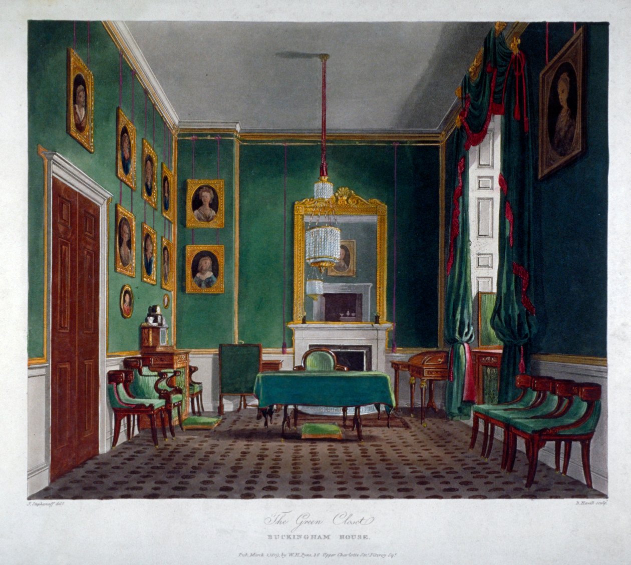 Interior view of the green closet in Buckingham House, Westminster, London, 1819 by Daniel Havell
