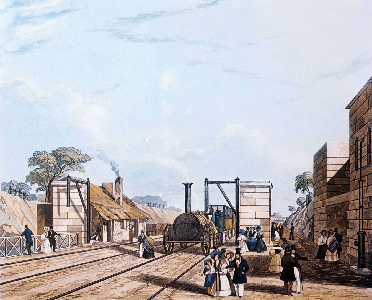 Liverpool and Manchester Railway: Taking water at Parkside, 1831 by Daniel Havell