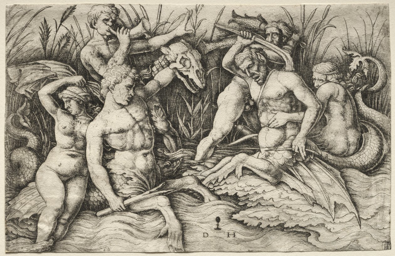 Two Tritons Fighting - Battle of the Sea Gods (right portion) by Daniel I Hopfer