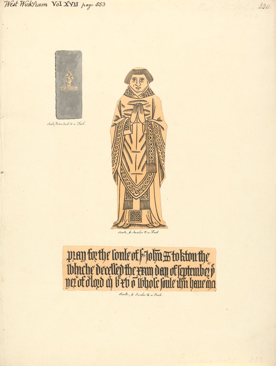 Brass Plate Monument for John Stockton, West Wickham Church by Daniel Lysons