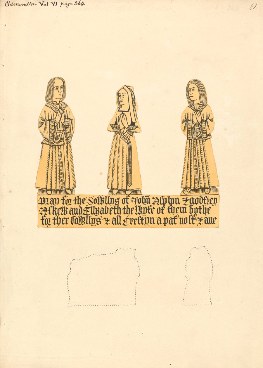 Brass Plate for John Asplyn, Godfrey Askew, and Elizabeth the Wife of them Both, Edmonton Church by Daniel Lysons