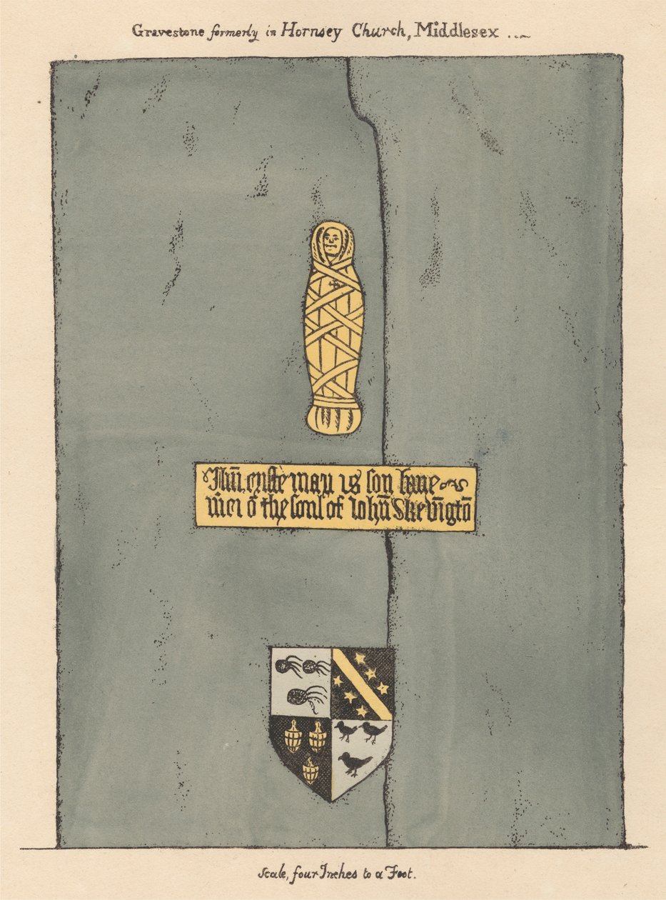 Brass Plate for John Skevington from Hornsey Church by Daniel Lysons