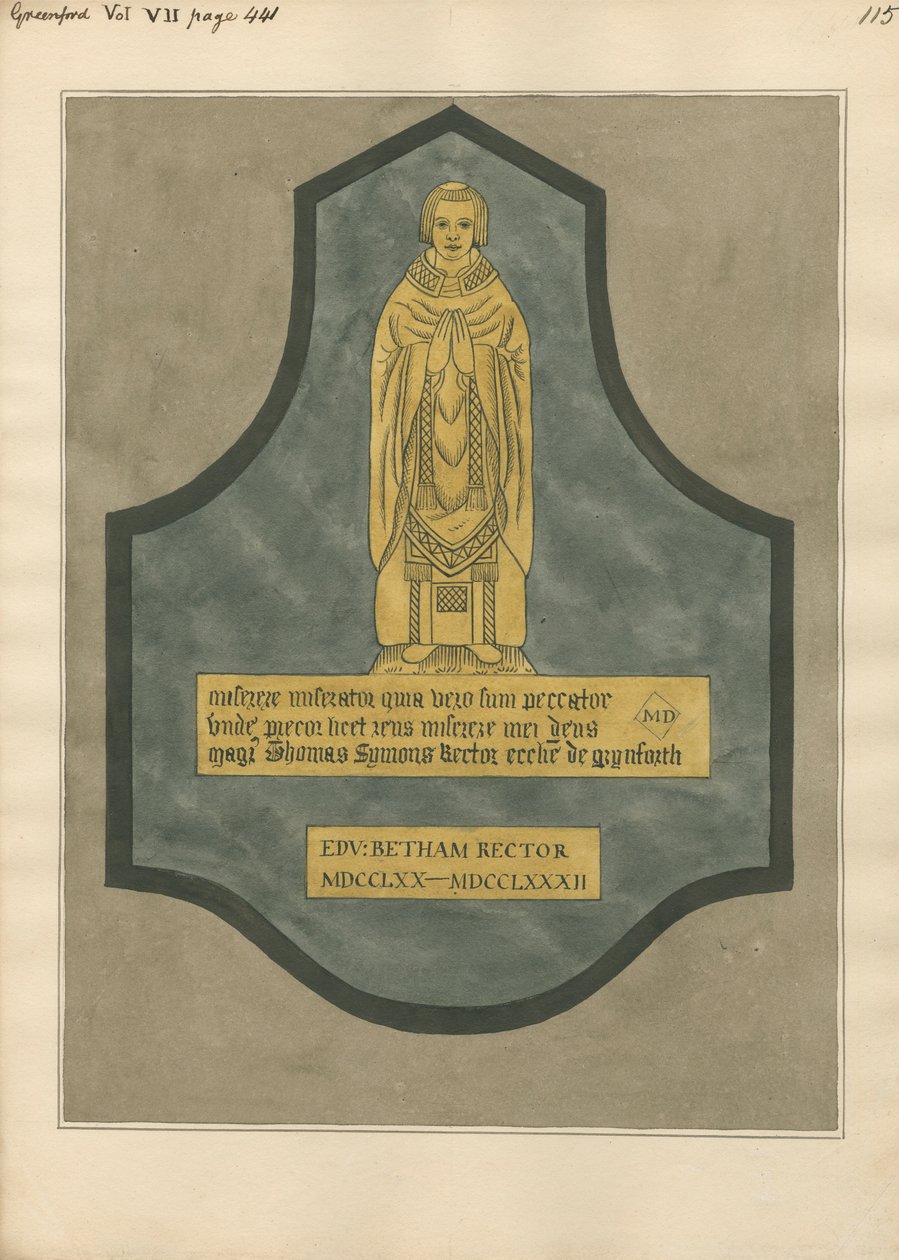 Brass Plate for Thomas Symons from Greenford Church by Daniel Lysons