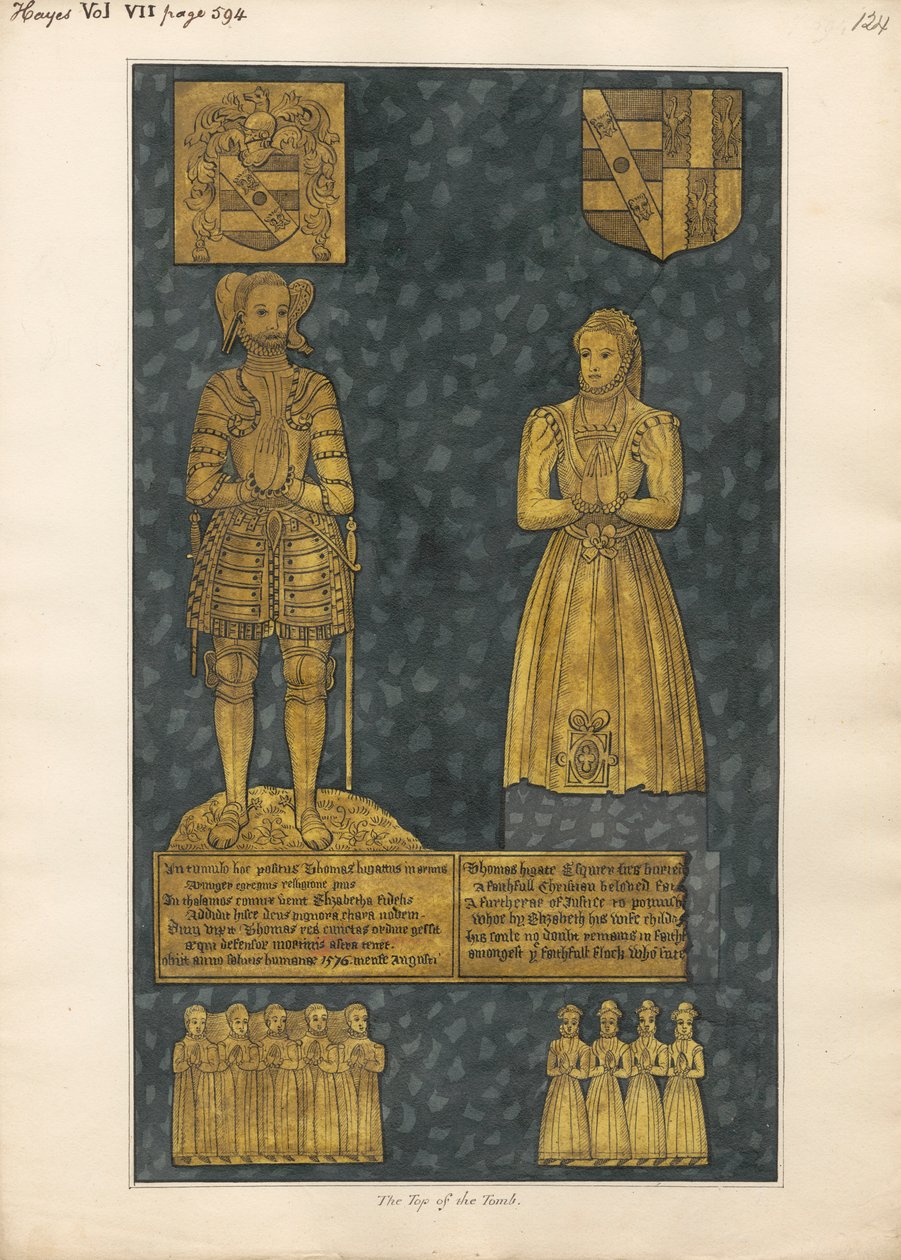 Brass Plate on top of the Tomb of Thomas and Elizabeth Higate from Hayes Church by Daniel Lysons