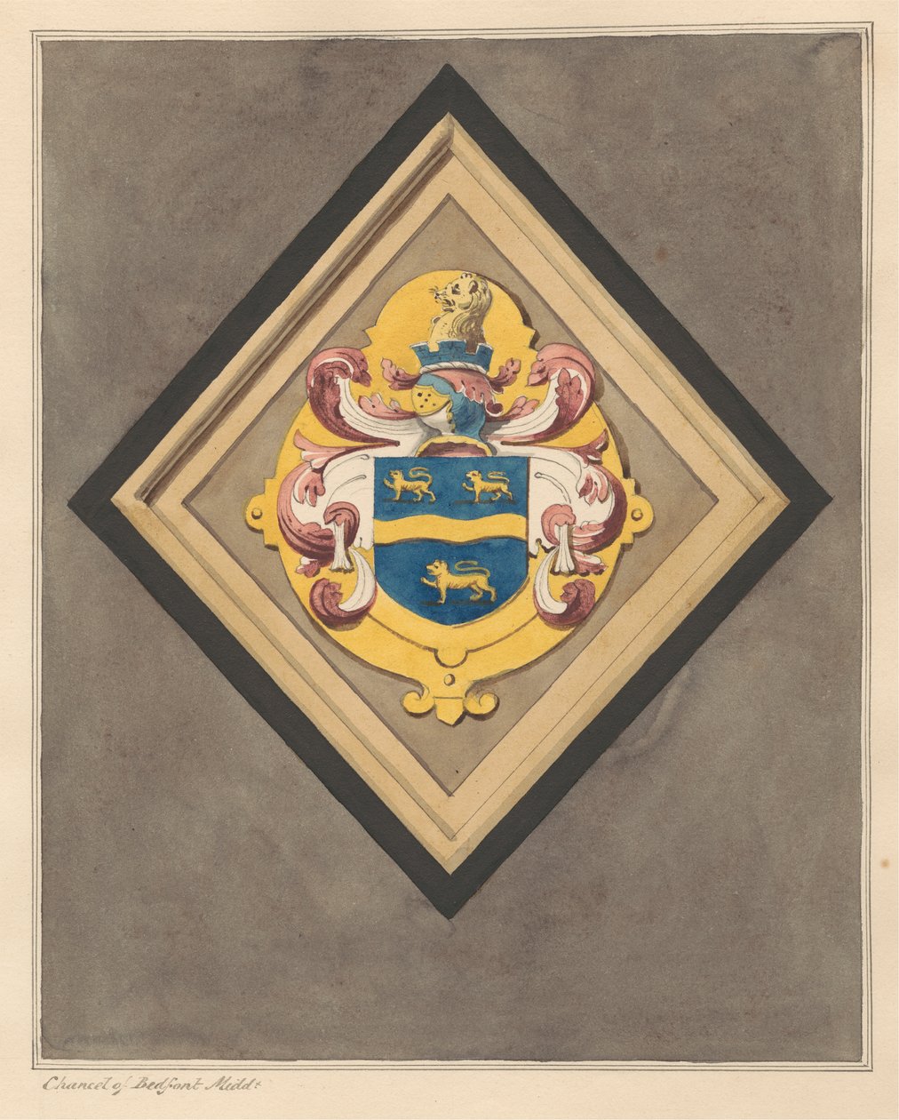 Coat of Arms in Chancel at Bedfont Church by Daniel Lysons