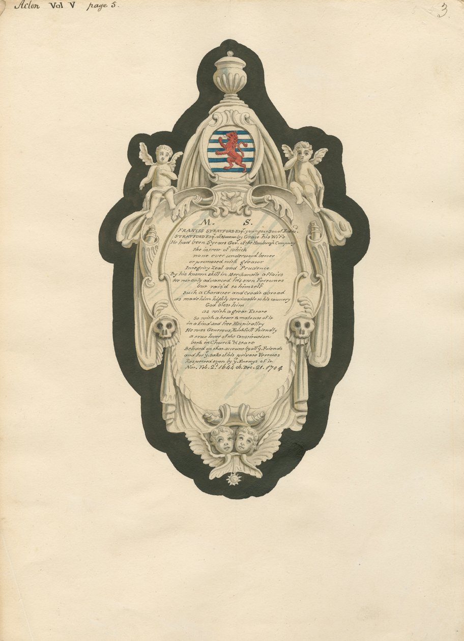 Memorial of Francis Stratford from Acton Church by Daniel Lysons
