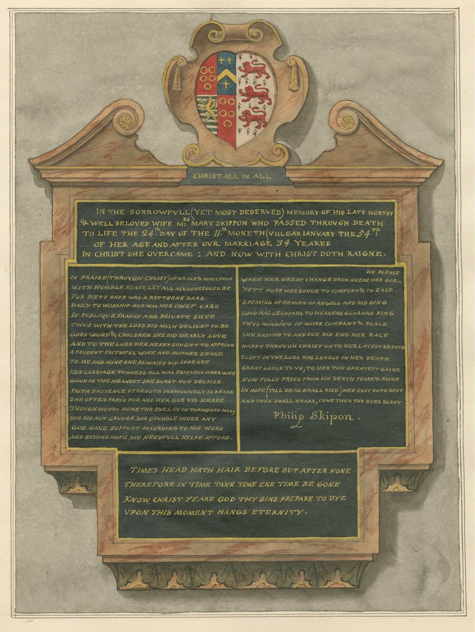 Memorial of Mrs. Mary Skippon from Acton Church by Daniel Lysons