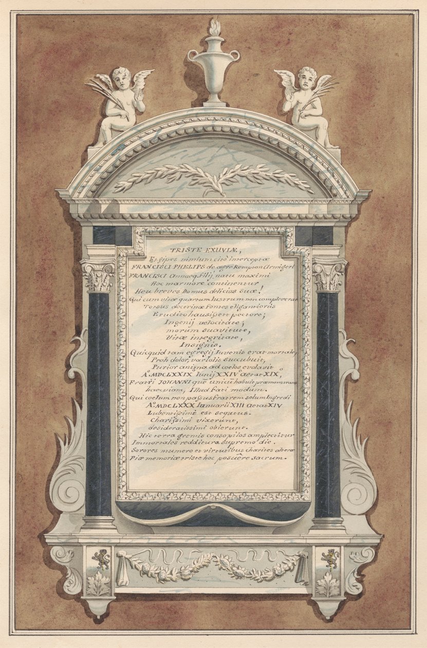 Memorial to Francis Phelips, from Sunbury Church by Daniel Lysons