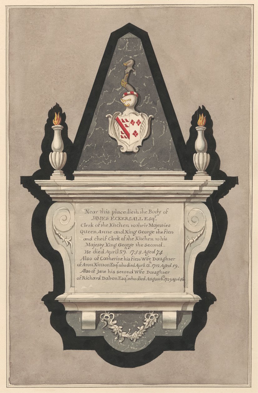 Memorial to James Eckersall and His Wife Catherine and His Second Wife Jane from Drayton Church by Daniel Lysons