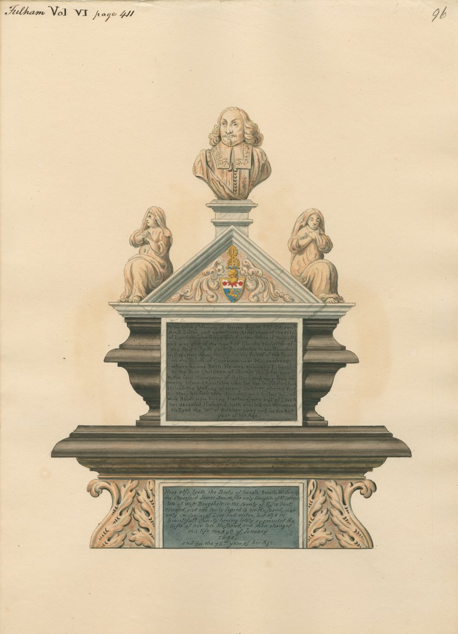 Memorial to James Smith and Sarah Smith, his wife by Daniel Lysons