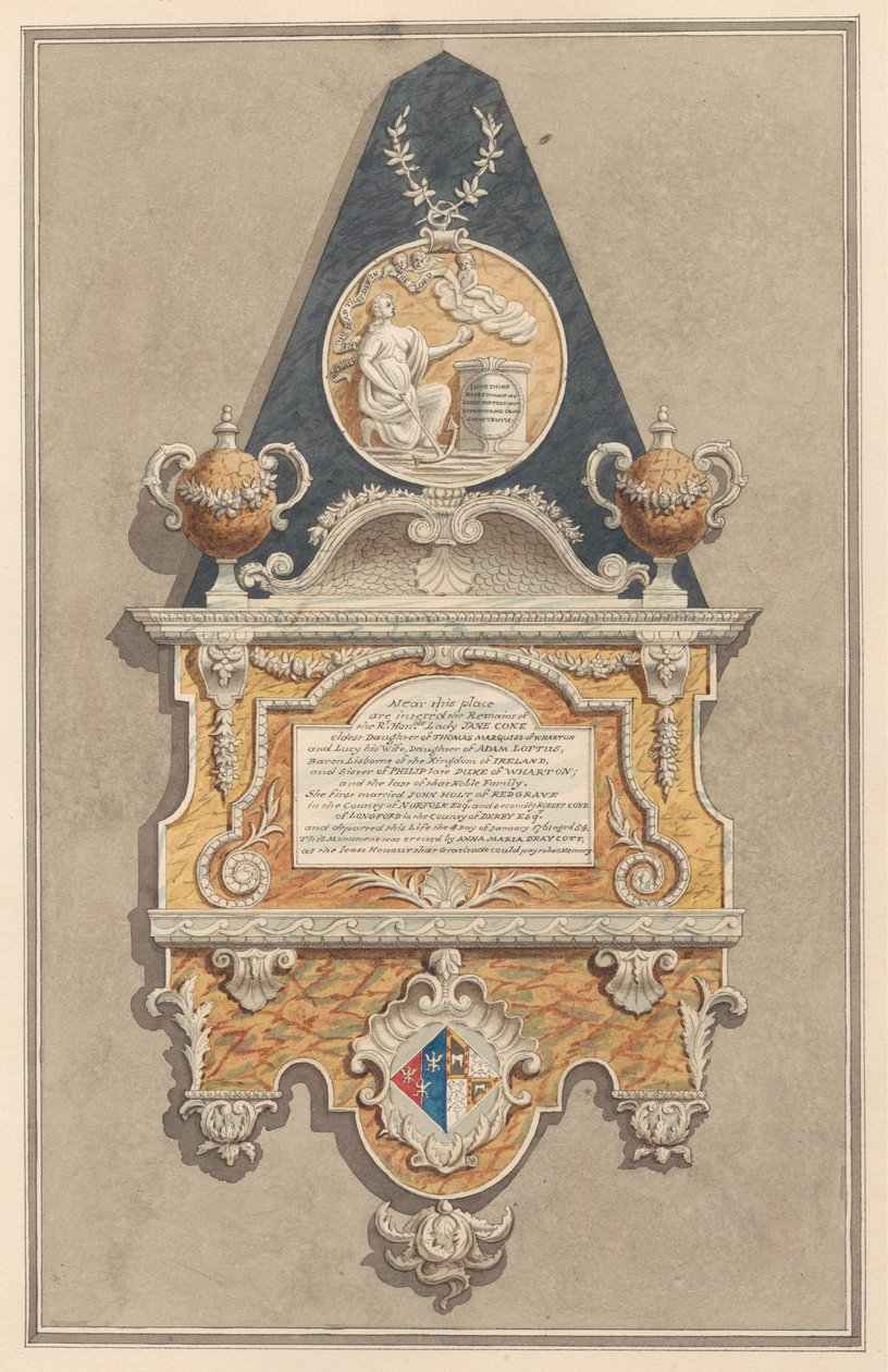 Memorial to Jane Coke, from Sunbury Church by Daniel Lysons