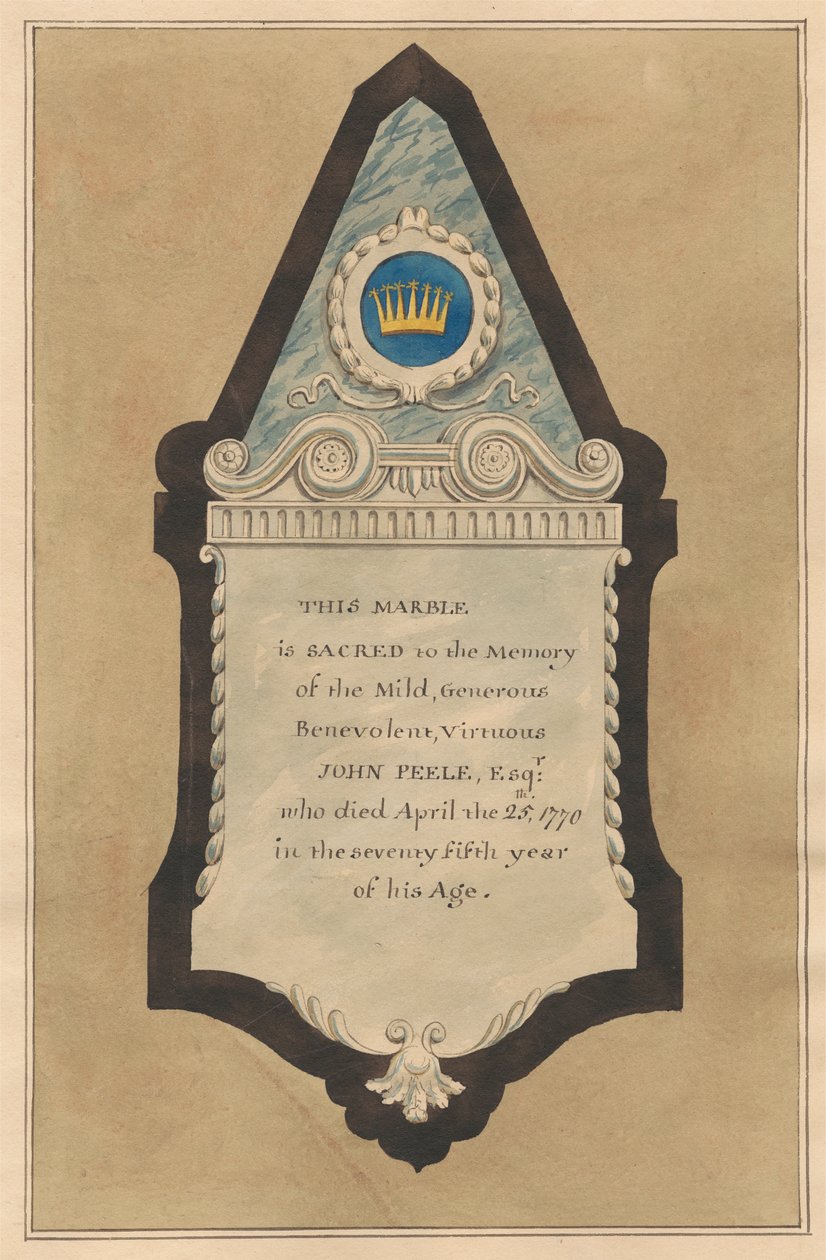 Memorial to John Peele from Hampton Church by Daniel Lysons