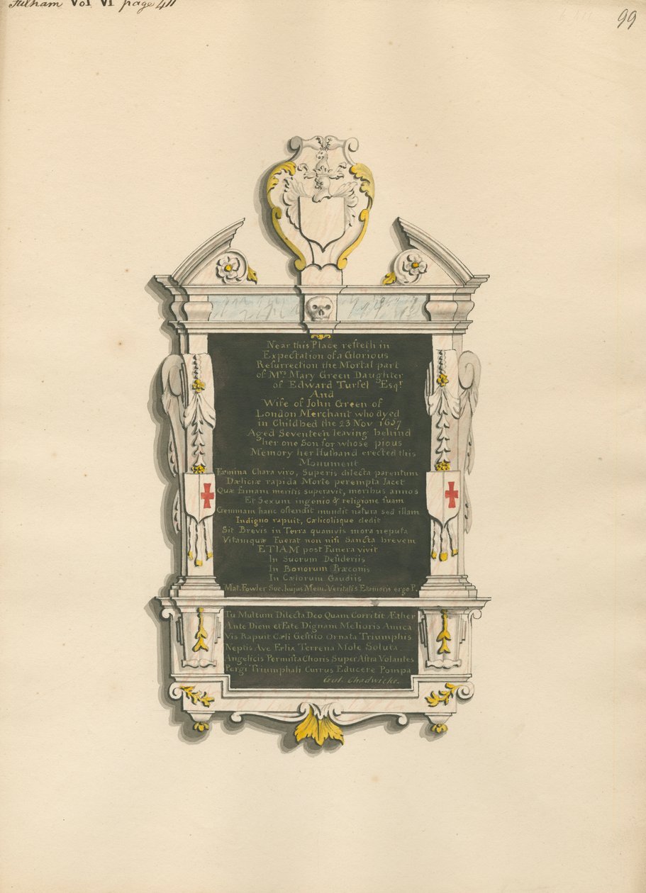 Memorial to Mrs. Mary Green by Daniel Lysons