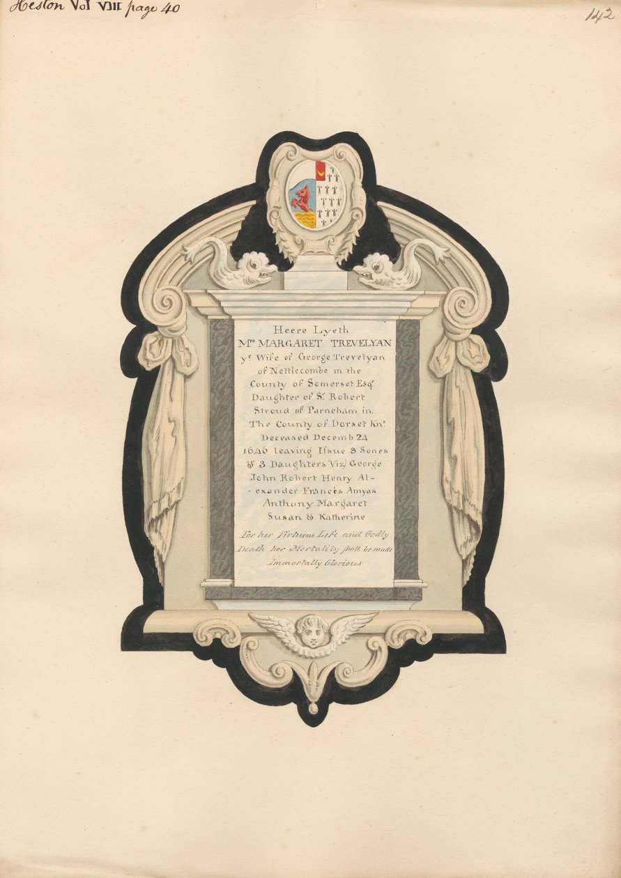 Memorial to Mrs. Trevelyan from Heston Church by Daniel Lysons
