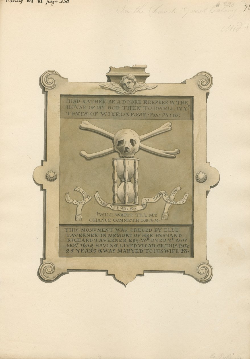 Memorial to Richard Taverner from Ealing Church by Daniel Lysons