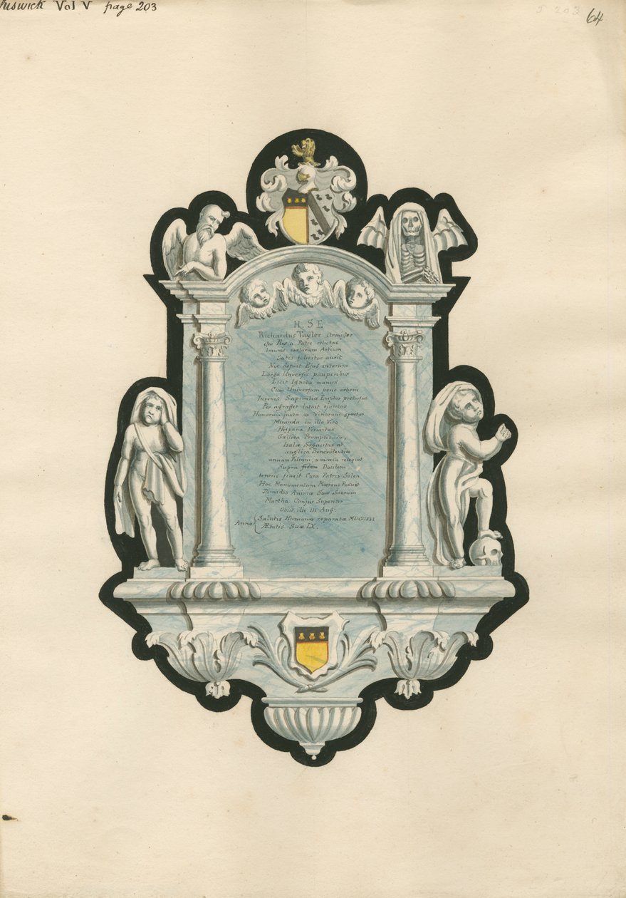 Memorial to Richard Taylor from Chiswick Church by Daniel Lysons