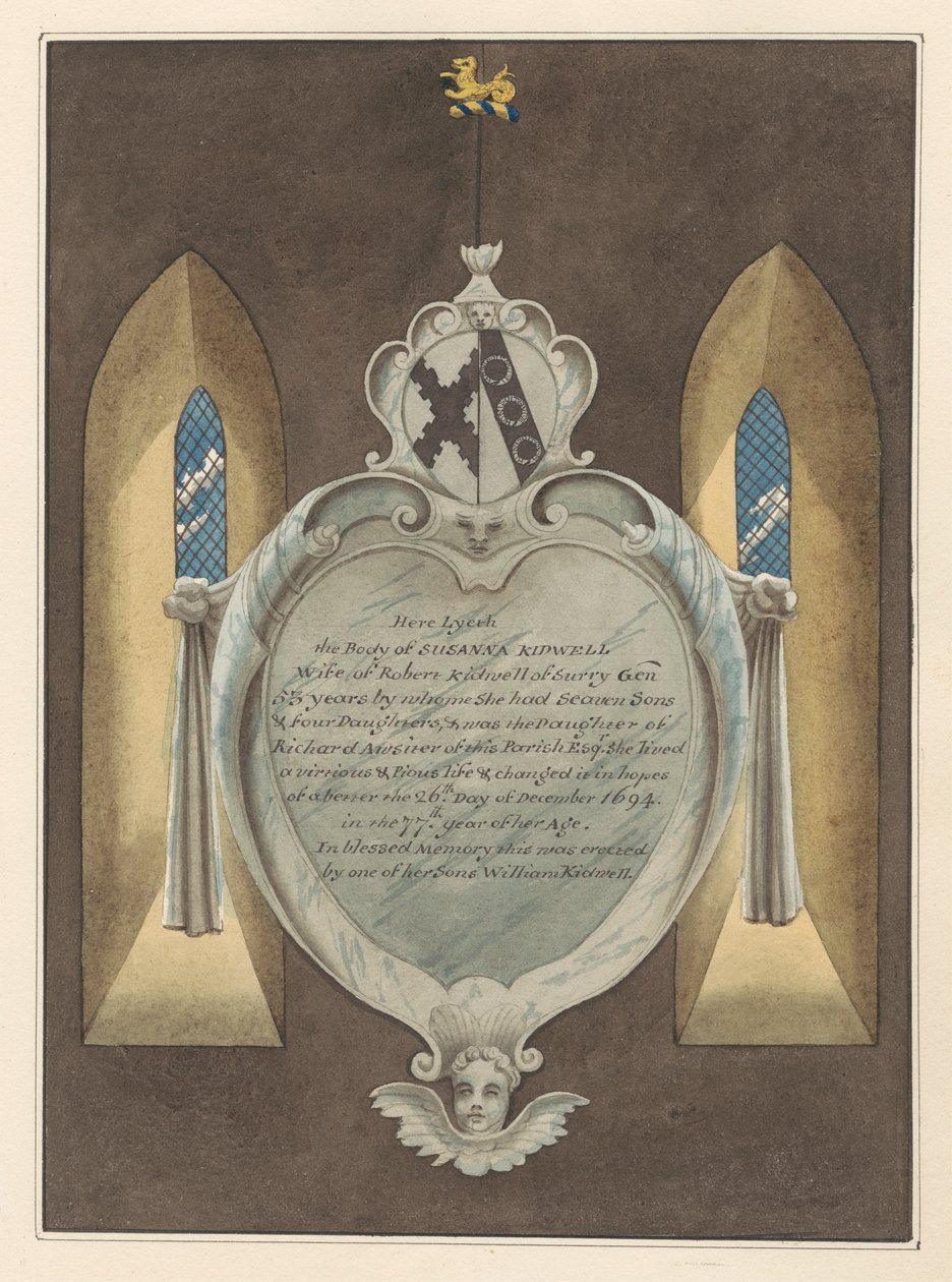 Memorial to Susannah Kidwell from Norwood Church by Daniel Lysons
