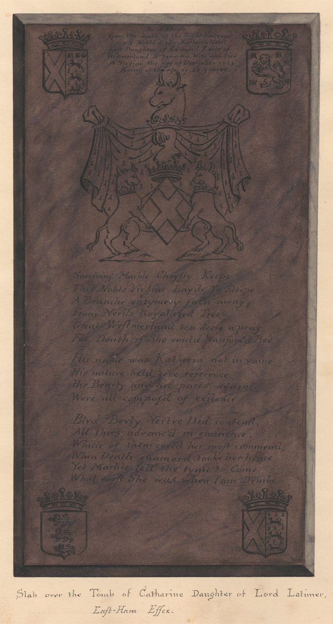 Slab over Tomb of Catherine Daughter of Lord Latimer from East Ham Church by Daniel Lysons