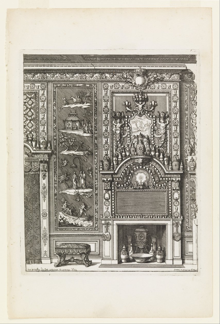 Design for a Chimney Wall with Lacquered Panels and Porcelain by Daniel Marot