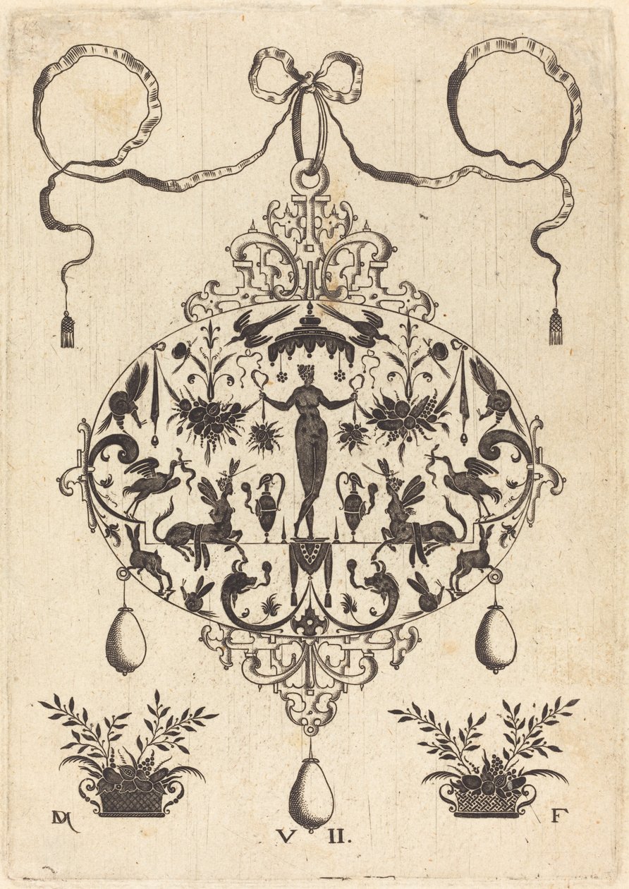 Large Pendant, Flora Standing, Holding a Fruit Garland by Daniel Mignot