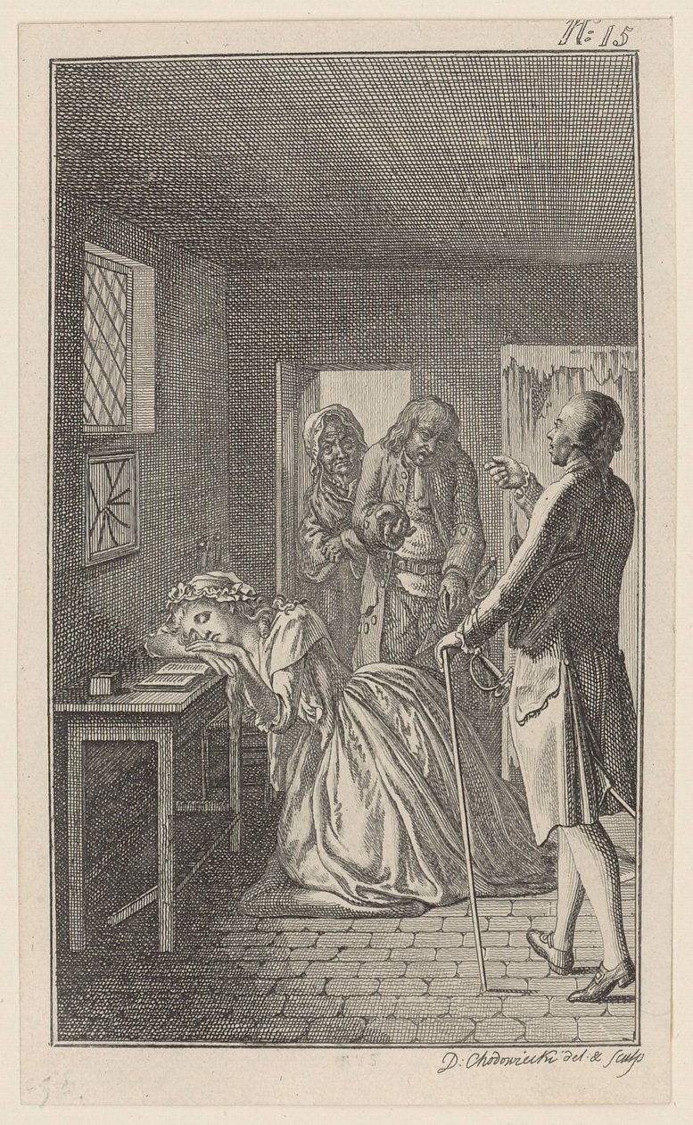 Belford Finds Clarisse During His Visit to the Prison in the Dungeon Room of the Executioner Rowland by Daniel Nikolaus Chodowiecki