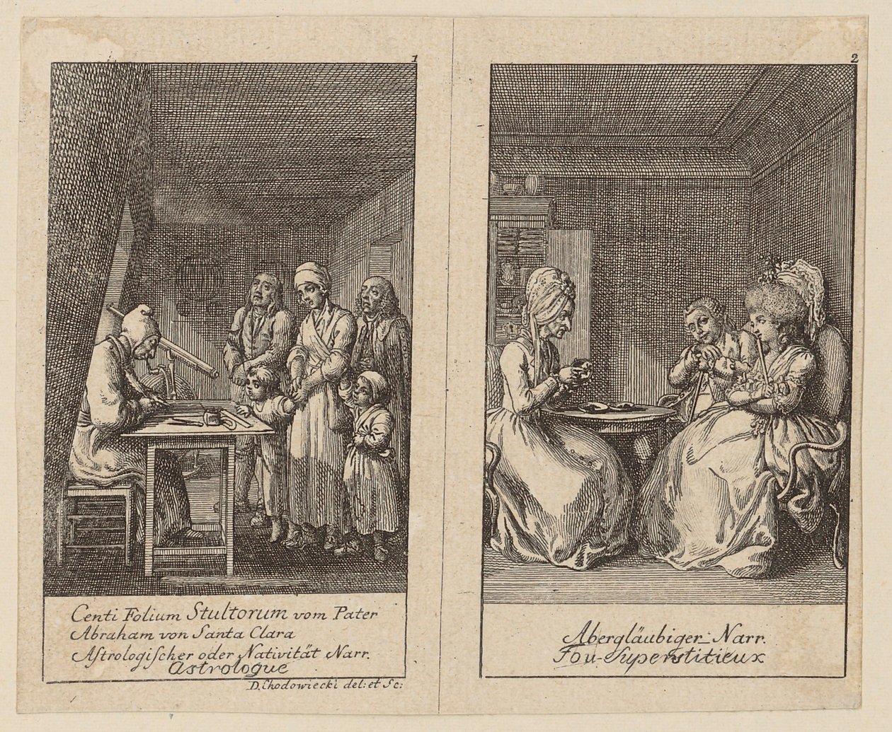 Plates 1 and 2 for Centifolium Stultorum, Follies by Daniel Nikolaus Chodowiecki