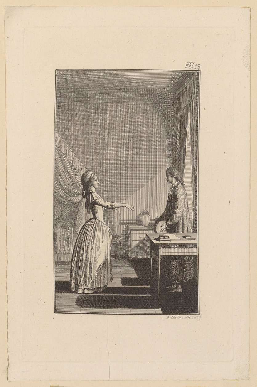 Clarisse Accuses Lovelace of Helplessness, Dishonor, and Theft of All Peace and Virtue by Daniel Nikolaus Chodowiecki