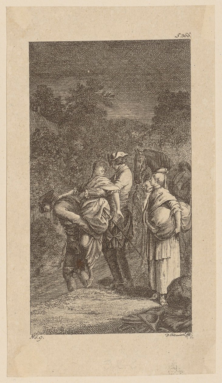 Abduction of Miss Martha Tilston and Alithea Landsoy, Plate 8 from "Life, Remarks and Opinions of Johann Bunkel" by Daniel Nikolaus Chodowiecki