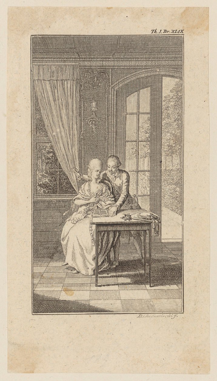 Ferdiner Surprises Julie Reading in the Garden House by Daniel Nikolaus Chodowiecki