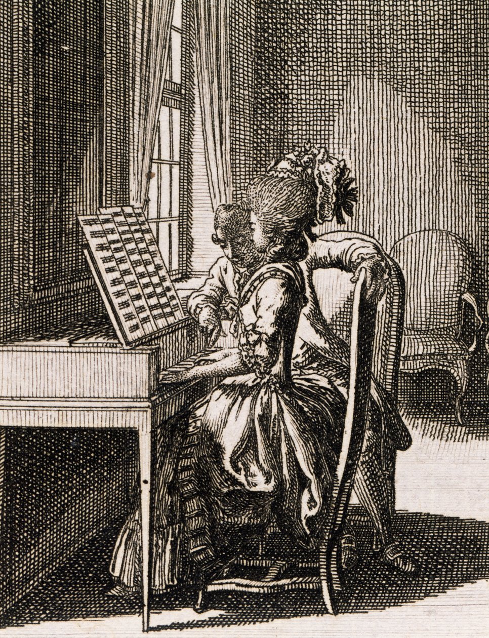 Music, Woman Playing the Spinet, by Daniel Niklaus Chodowiecki, from Occupations des dames, Germany, Poland by Daniel Nikolaus Chodowiecki