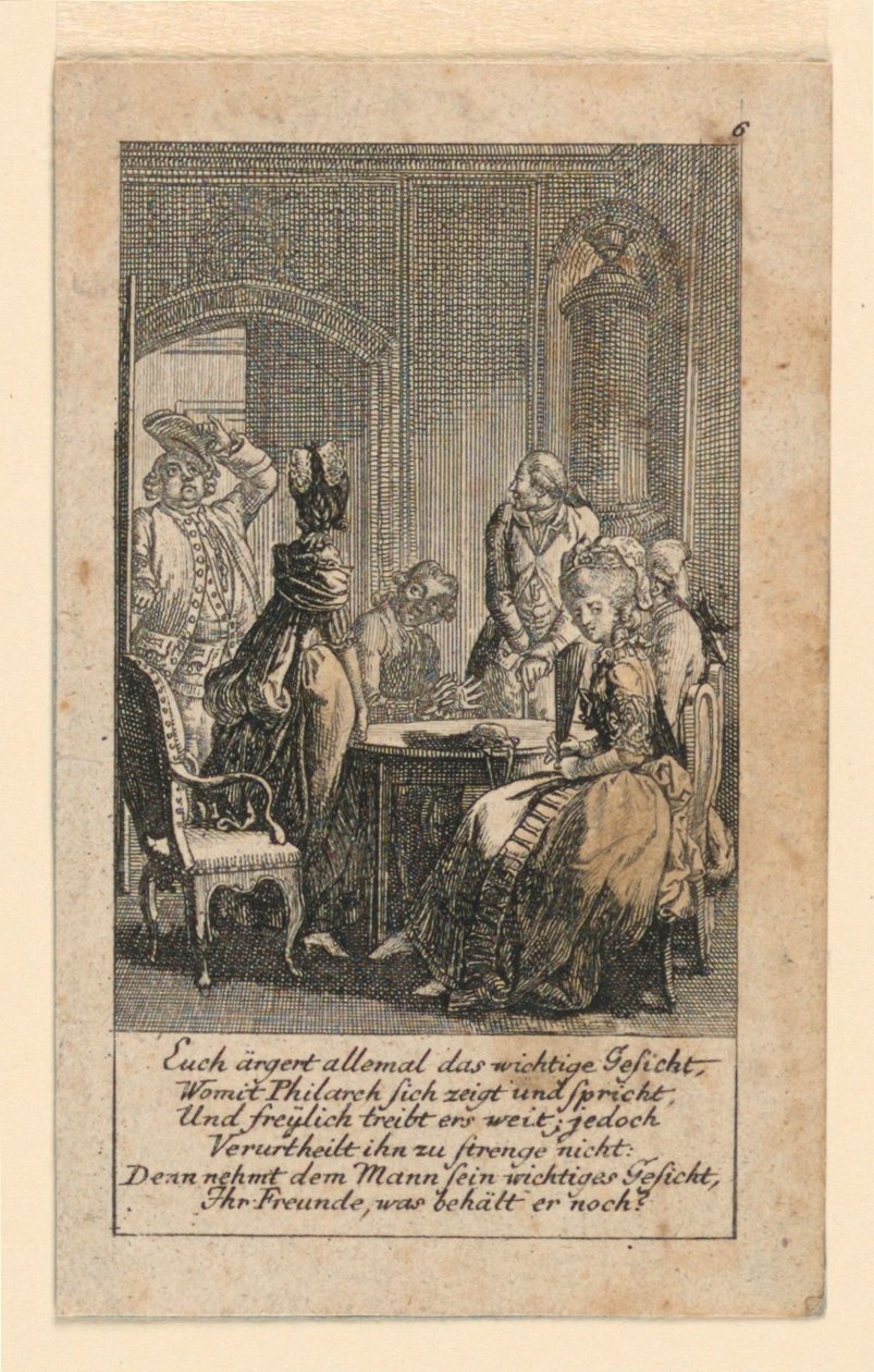 Pomposity, Illustration for "Königl: Grosbrit [anische] Genealogischer Kalender auf das 1780 Jahr Lauenberg bey J.G. Berenberg" by Daniel Nikolaus Chodowiecki