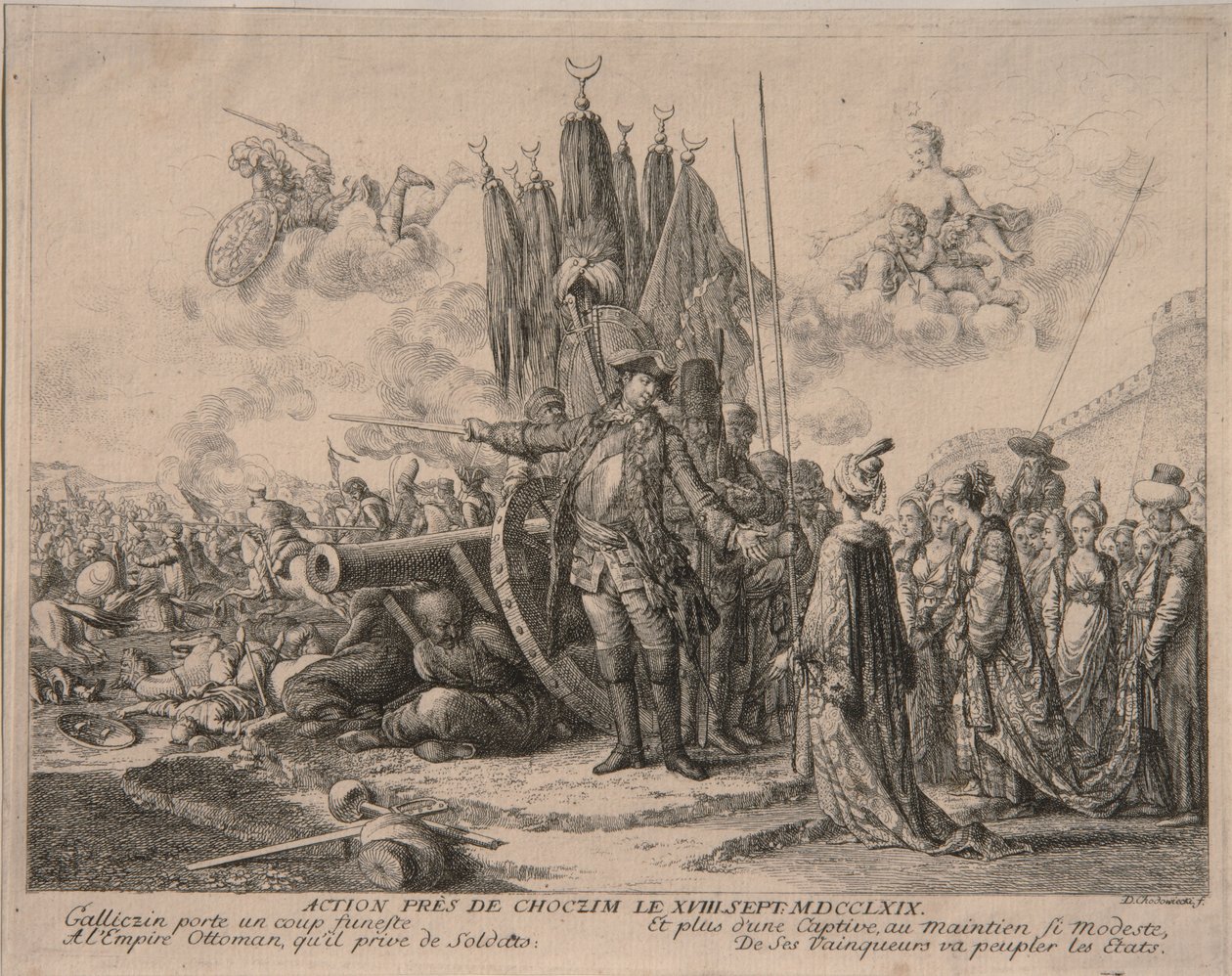 Prince Alexander Mikhaylovich Golitsyn at the Siege of the Khotyn Fortress by Daniel Nikolaus Chodowiecki