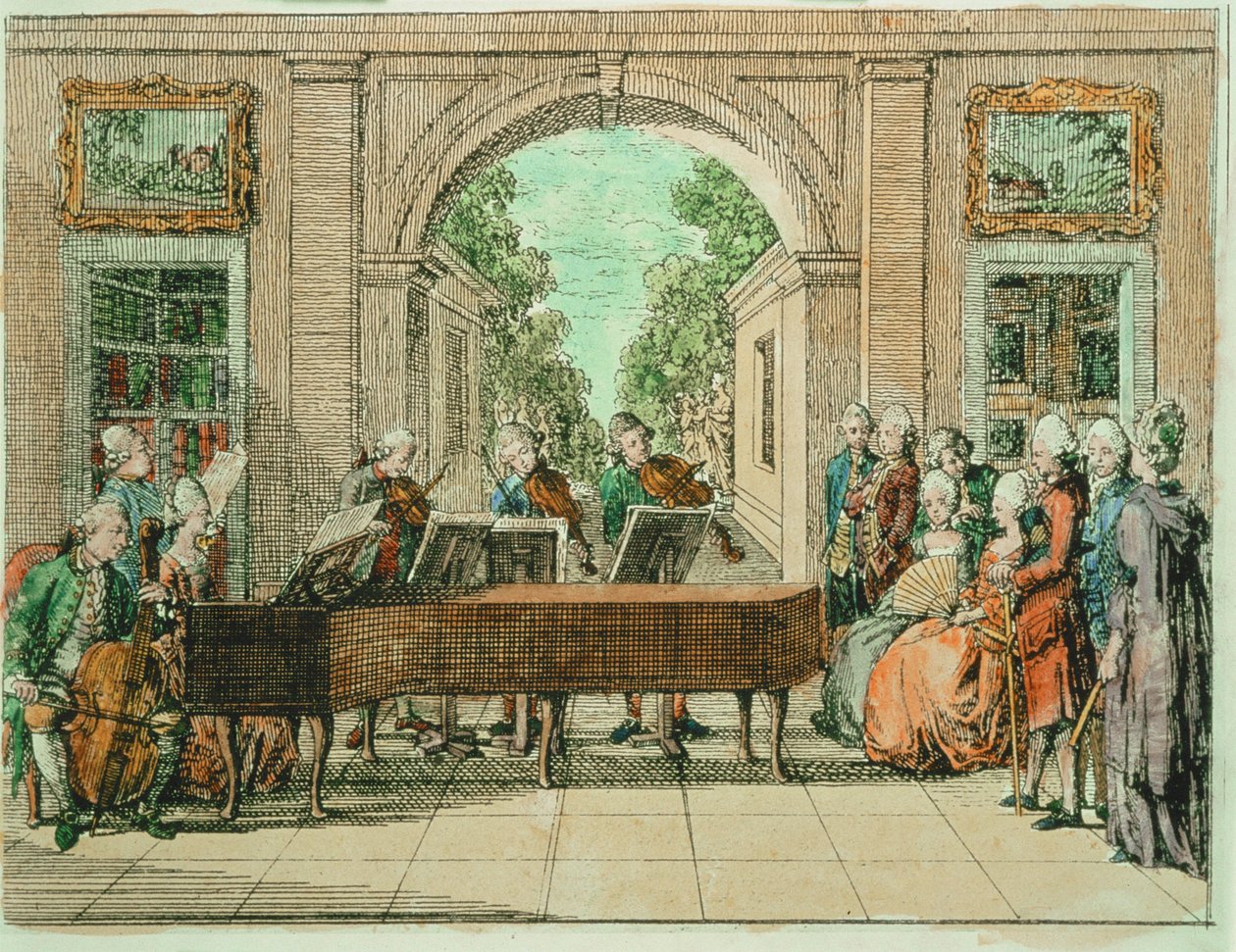 The concert, coloured engraving from Basedows Elementarwerk by Daniel Nikolaus Chodowiecki