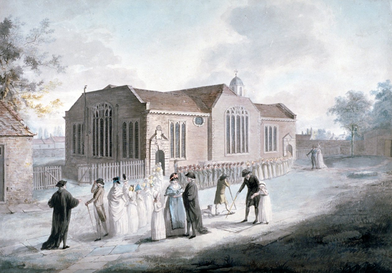 A procession of schoolchildren entering Broadway Chapel, Westminster, London by Daniel Orme