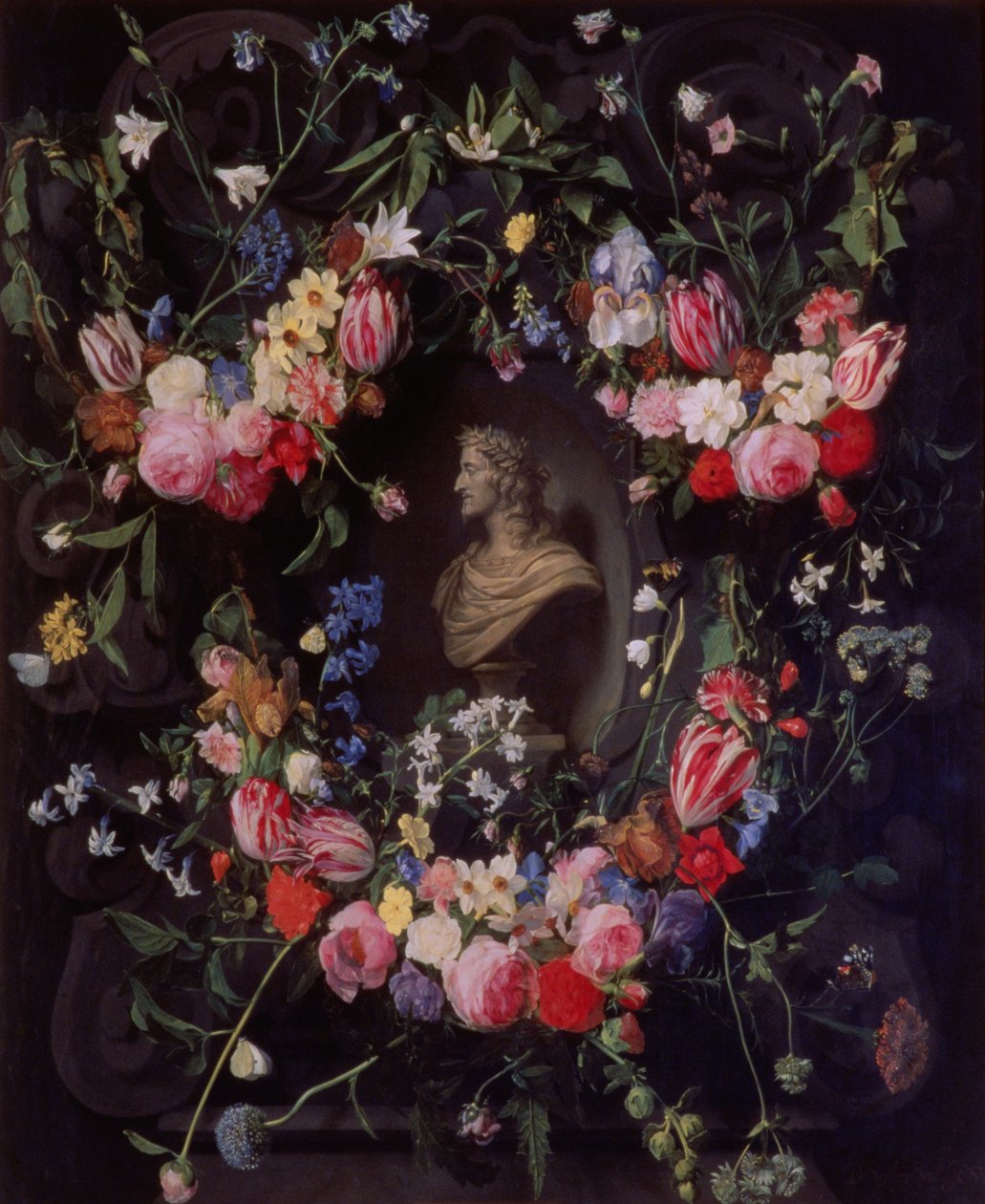 Garland of Flowers Surrounding a Marble Bust of Archduke Leopold Guglielmo by Daniel Seghers