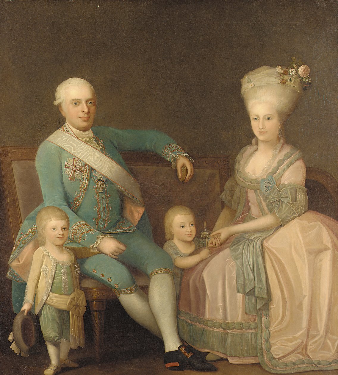 Portrait of a Family Group, Believed to be Engel Ernst von Schack, His Wife Mette Pauline von Schack, nee Rosenorn, and Their Children by Danish School