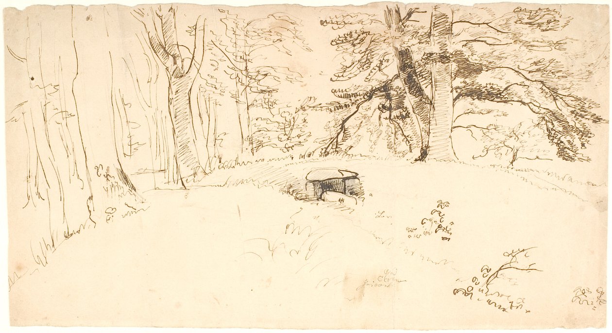 A Tree-Covered Giant Mound with Entrance to Burial Chamber by Dankvart Dreyer
