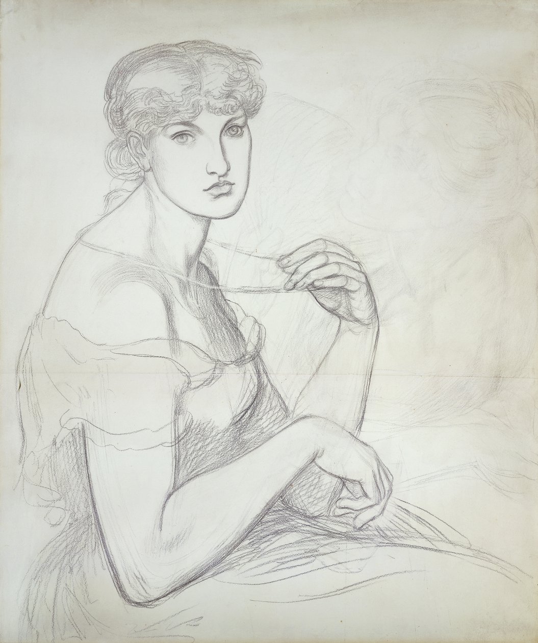 A Seated Woman Holding a Necklace, to the Right Another Female Figure by Dante Gabriel Charles Rossetti