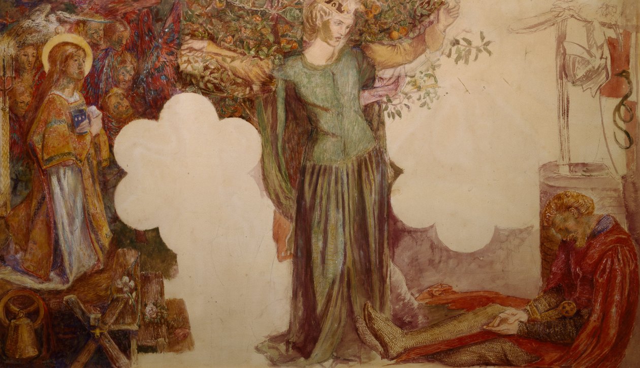 Sir Lancelot prevented, by his sin, from entering the Chapel of the Holy Grail by Dante Gabriel Charles Rossetti