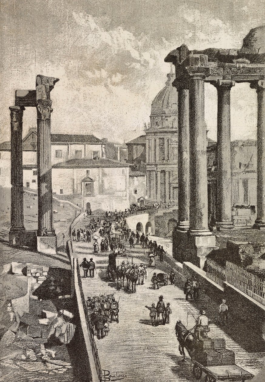 Passage through Forum, Rome, Italy, engraving from drawing by Dante Paolocci by Dante Paolocci