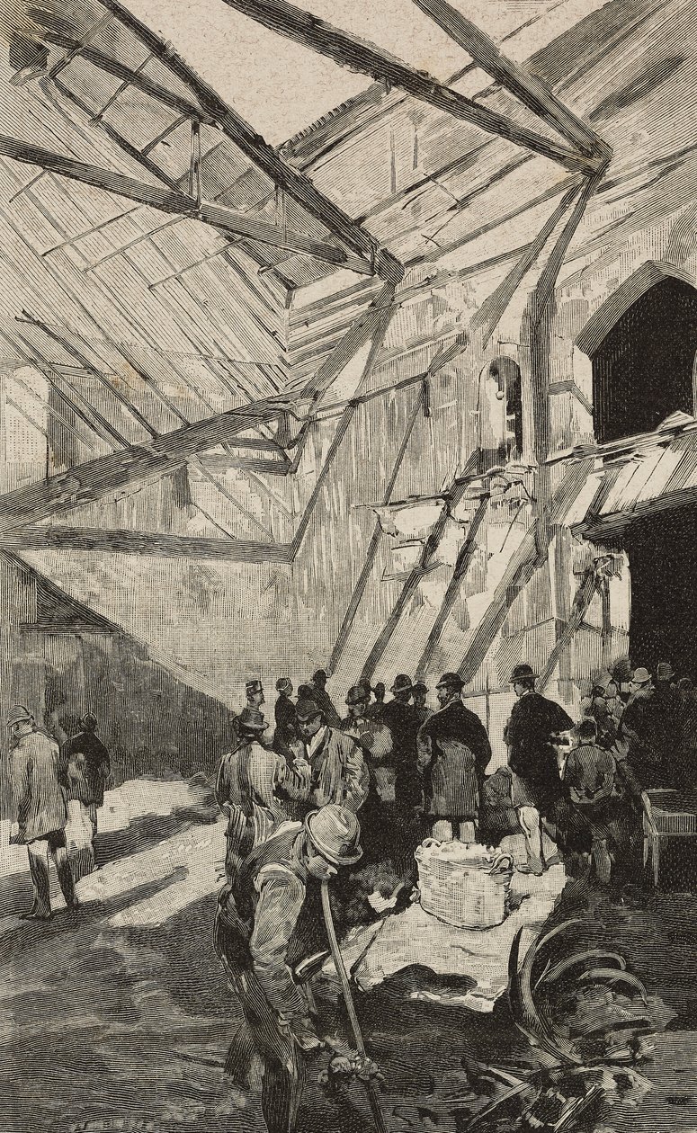 Remains of Israeli Theatre After Fire of 1893, Rome, Italy, Engraving After Drawing by Dante Paolocci, from L