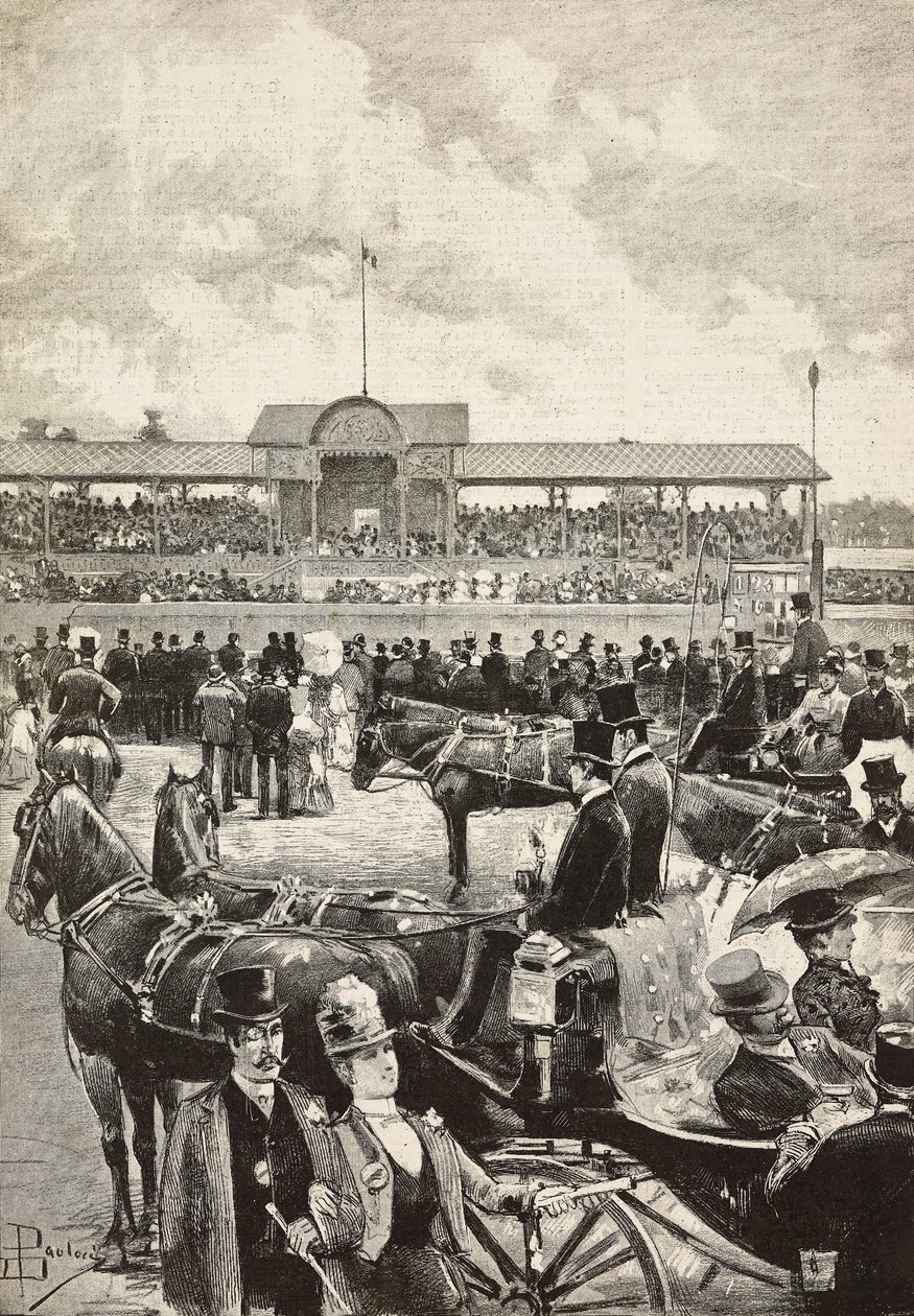 The grandstand, horse racing in Turin, Italy, engraving from drawing by Dante Paolocci by Dante Paolocci