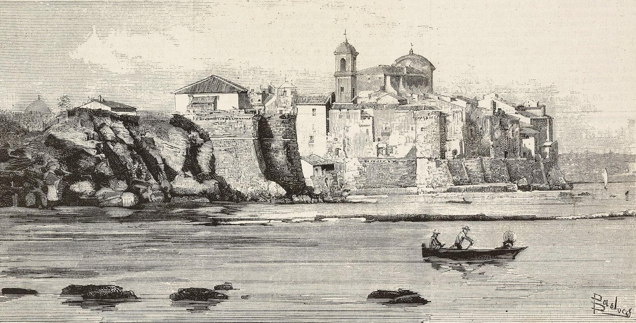 View of Nettuno, Italy, Engraving from Drawing by Dante Paolocci, from L