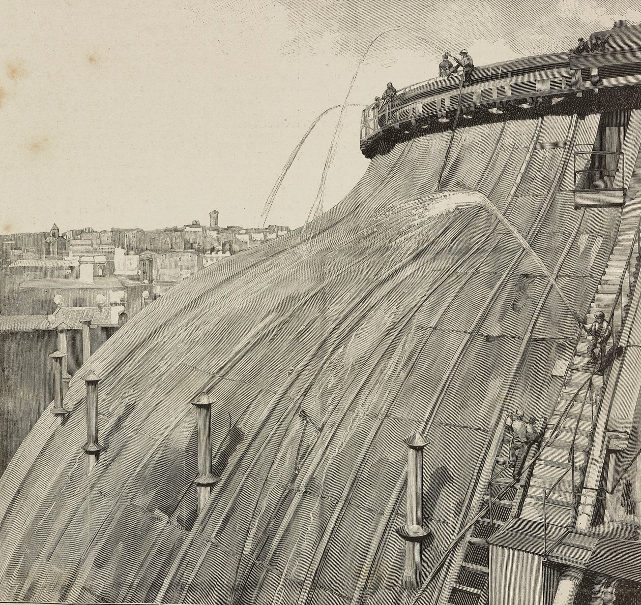 Washing cupola of Palazzo Montecitorio, Rome, Italy (engraving) by Dante Paolocci