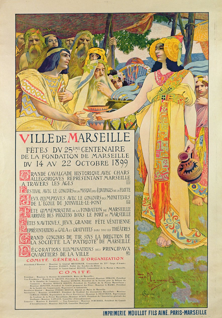 Poster created for the commemoration of the foundation of Marseilles, engraved by A. Gallice, 1899 by David Dellepiane
