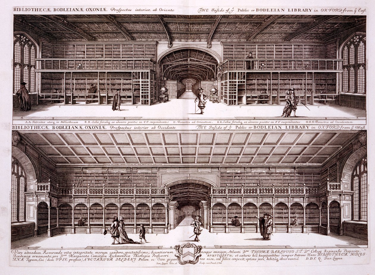 Interior of the Bodleian Library, Oxford, from Oxonia Illustrata by David Loggan