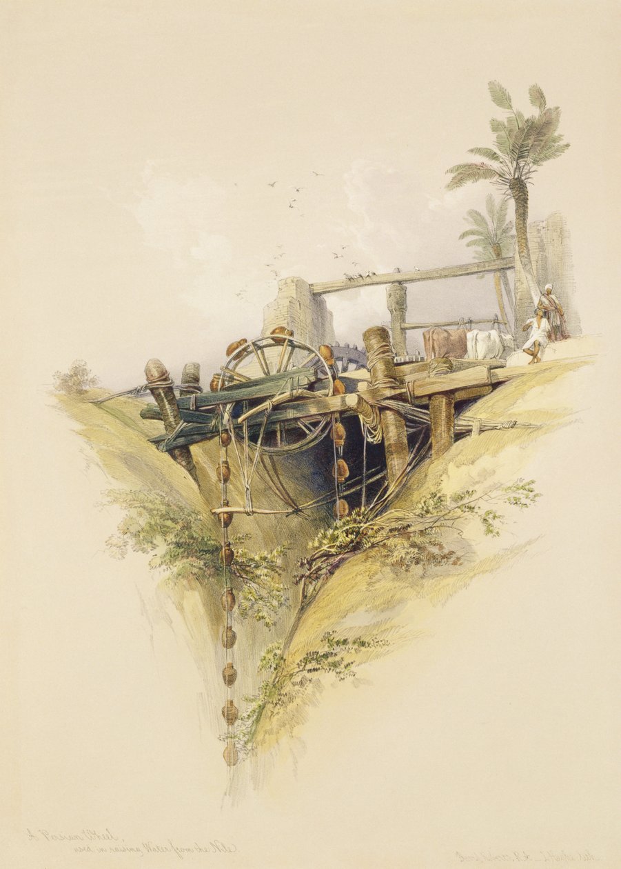 A Persian Water Wheel, used in raising water from the Nile, from Egypt ...