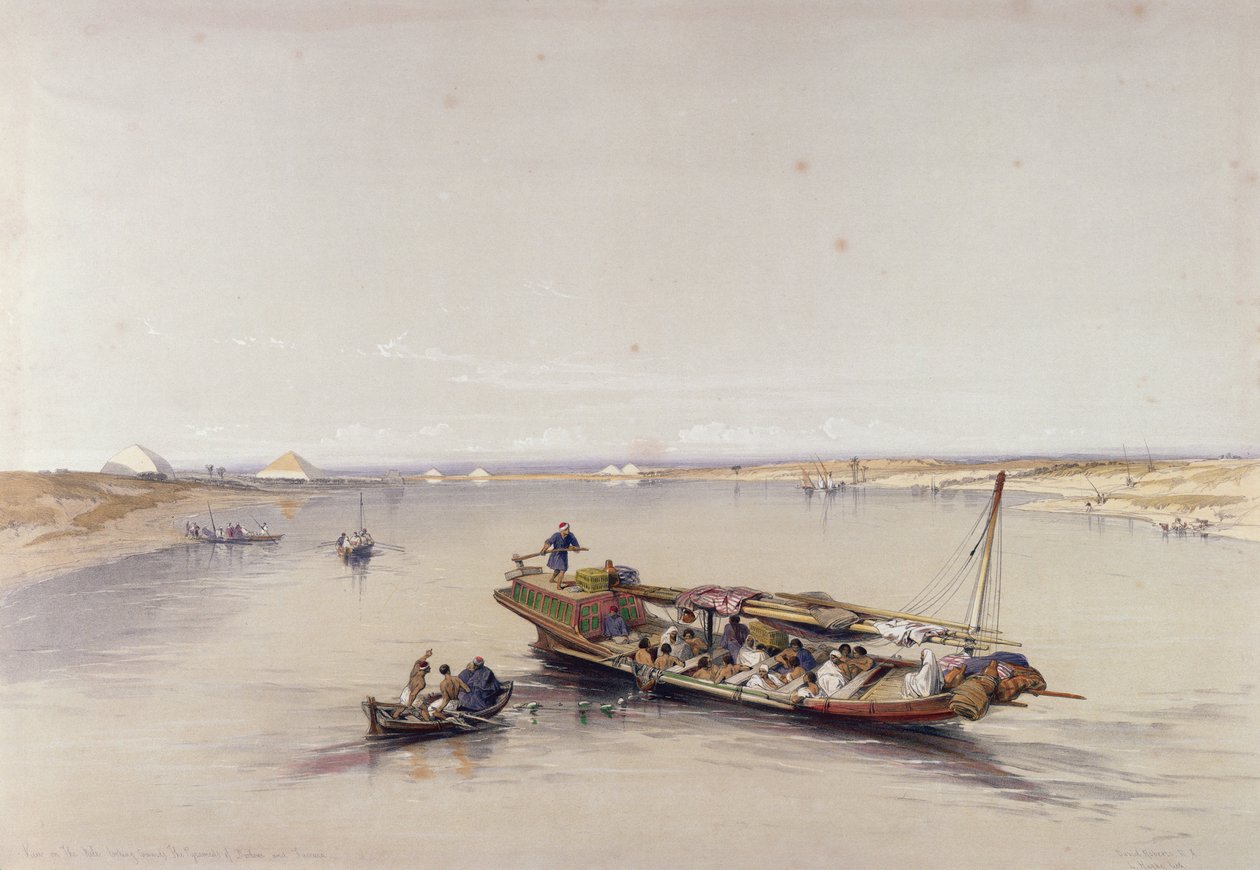 View on the Nile Looking Towards the Pyramids of Dahshur and Saqqarah, from Egypt and Nubia, Vol.1 by David Roberts