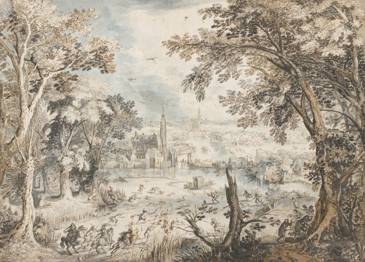 Landscape with a Hare Hunt, 1601-1602 by David Vinckboons